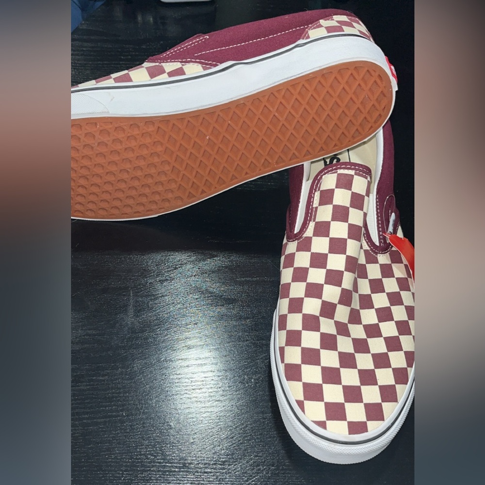 Vans Burgundy and Cream Checkerboard Slip-Ons - Picture 4 of 8